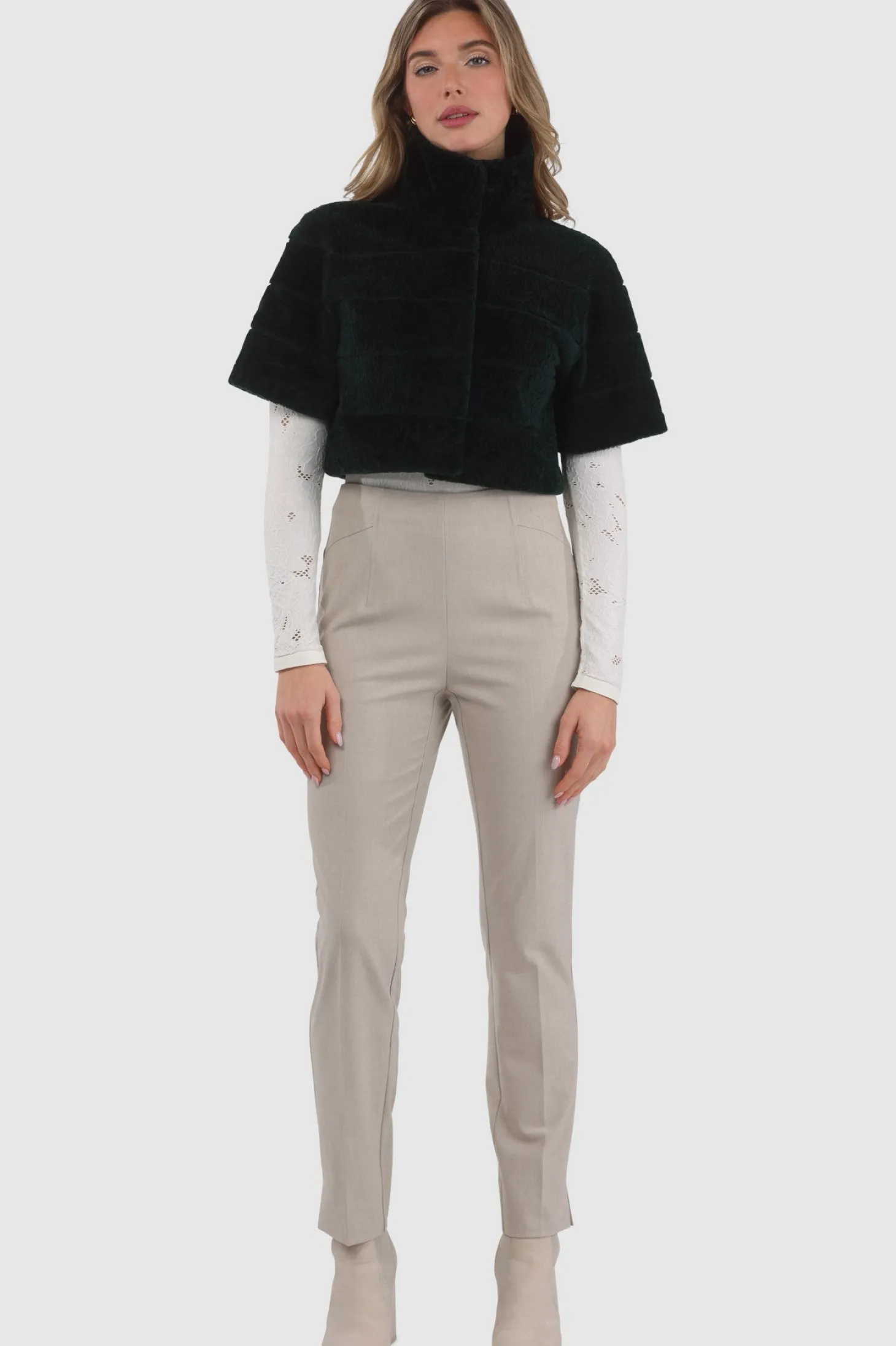 Reversible Textured Shearling Lamb Bolero With Cropped Sleeves
