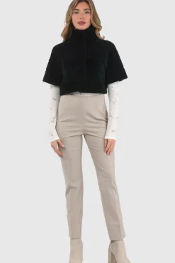 Reversible Textured Shearling Lamb Bolero With Cropped Sleeves