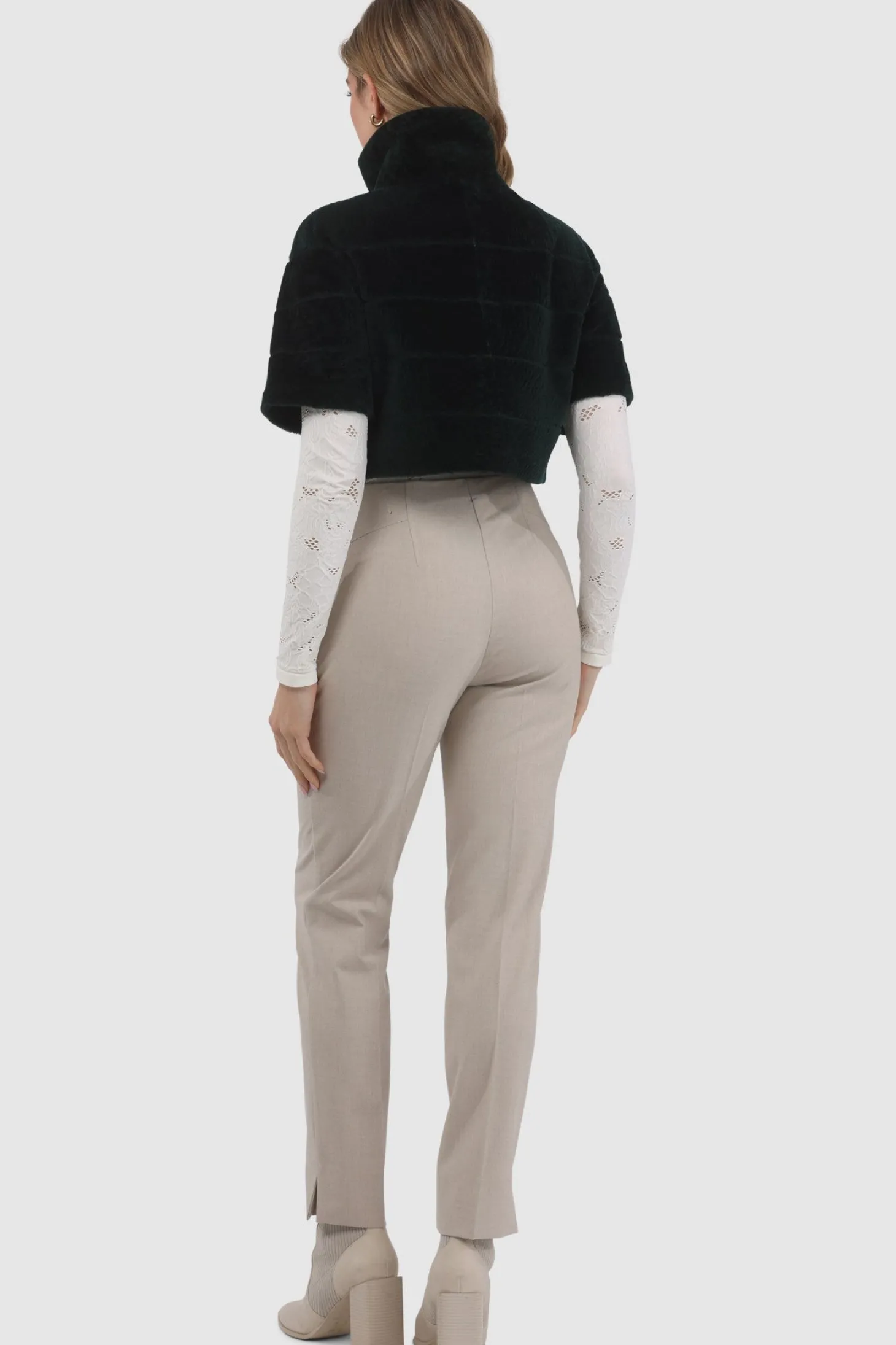 Reversible Textured Shearling Lamb Bolero With Cropped Sleeves