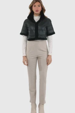 Reversible Textured Shearling Lamb Bolero With Cropped Sleeves