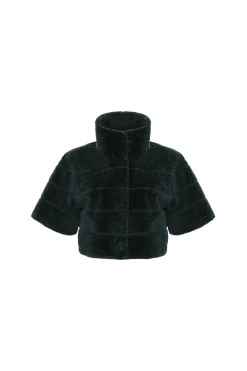 Reversible Textured Shearling Lamb Bolero With Cropped Sleeves