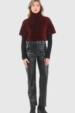 Reversible Textured Shearling Lamb Bolero With Cropped Sleeves