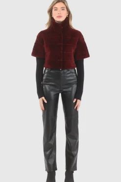 Reversible Textured Shearling Lamb Bolero With Cropped Sleeves