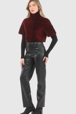 Reversible Textured Shearling Lamb Bolero With Cropped Sleeves