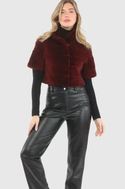 Reversible Textured Shearling Lamb Bolero With Cropped Sleeves