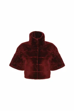 Reversible Textured Shearling Lamb Bolero With Cropped Sleeves