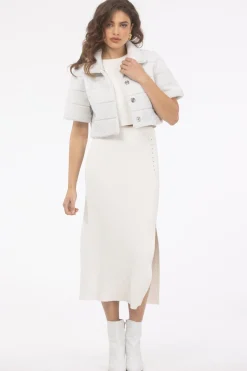 Reversible Textured Shearling Lamb Bolero With Cropped Sleeves