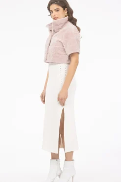 Reversible Textured Shearling Lamb Bolero With Cropped Sleeves
