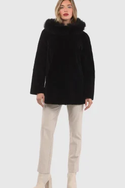 Reversible Textured Shearling Lamb Parka With Merinillo Shearling Lamb Hood Trim