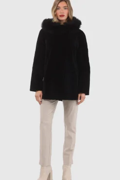 Reversible Textured Shearling Lamb Parka With Merinillo Shearling Lamb Hood Trim