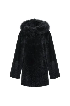 Reversible Textured Shearling Lamb Parka With Merinillo Shearling Lamb Hood Trim