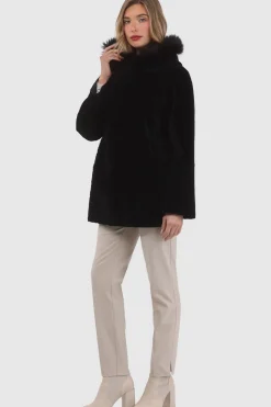 Reversible Textured Shearling Lamb Parka With Merinillo Shearling Lamb Hood Trim