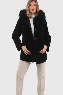 Reversible Textured Shearling Lamb Parka With Merinillo Shearling Lamb Hood Trim