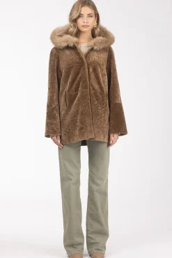 Reversible Textured Shearling Lamb Parka With Merinillo Shearling Lamb Hood Trim