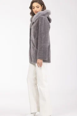 Reversible Textured Shearling Lamb Parka With Merinillo Shearling Lamb Hood Trim