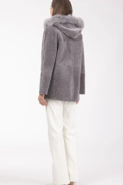 Reversible Textured Shearling Lamb Parka With Merinillo Shearling Lamb Hood Trim