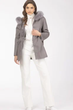 Reversible Textured Shearling Lamb Parka With Merinillo Shearling Lamb Hood Trim