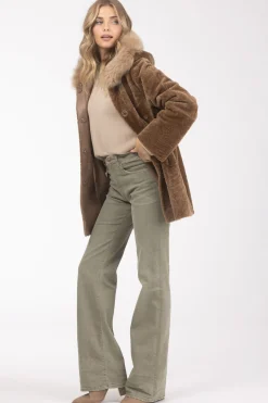 Reversible Textured Shearling Lamb Parka With Merinillo Shearling Lamb Hood Trim