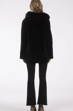 Reversible Textured Shearling Lamb Parka With Merinillo Shearling Lamb Hood Trim