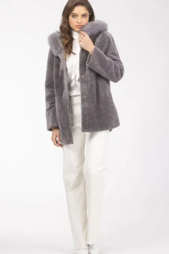 Reversible Textured Shearling Lamb Parka With Merinillo Shearling Lamb Hood Trim