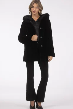 Reversible Textured Shearling Lamb Parka With Merinillo Shearling Lamb Hood Trim