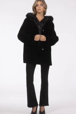 Reversible Textured Shearling Lamb Parka With Merinillo Shearling Lamb Hood Trim