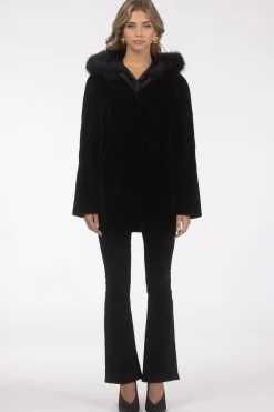 Reversible Textured Shearling Lamb Parka With Merinillo Shearling Lamb Hood Trim