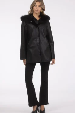 Reversible Textured Shearling Lamb Parka With Merinillo Shearling Lamb Hood Trim