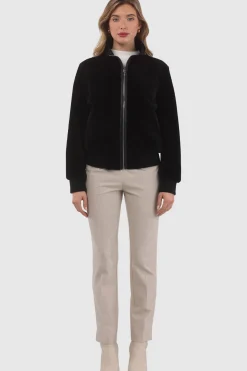 Reversible Textured Shearling Lamb Bomber Jacket