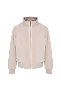 Reversible Textured Shearling Lamb Bomber Jacket