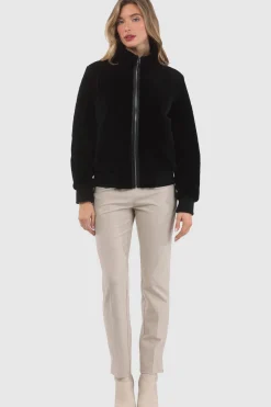 Reversible Textured Shearling Lamb Bomber Jacket