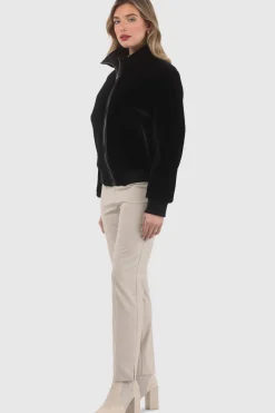 Reversible Textured Shearling Lamb Bomber Jacket