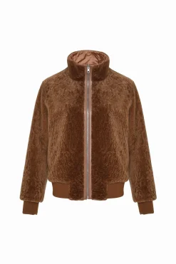 Reversible Textured Shearling Lamb Bomber Jacket