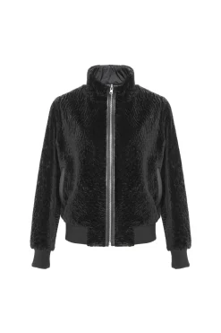 Reversible Textured Shearling Lamb Bomber Jacket