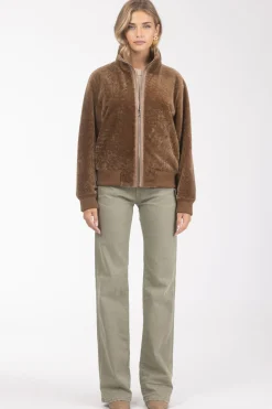 Reversible Textured Shearling Lamb Bomber Jacket