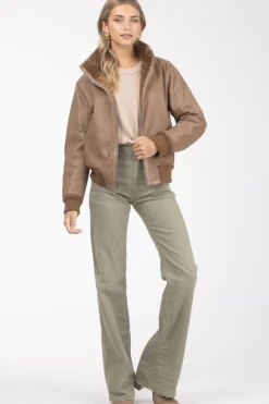 Reversible Textured Shearling Lamb Bomber Jacket