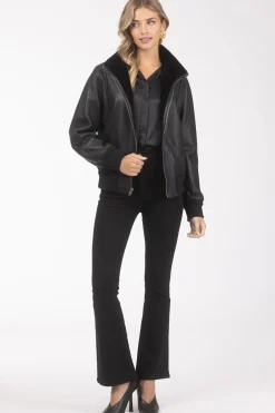 Reversible Textured Shearling Lamb Bomber Jacket