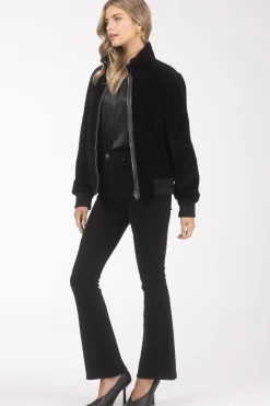 Reversible Textured Shearling Lamb Bomber Jacket