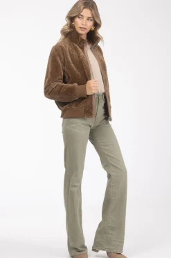 Reversible Textured Shearling Lamb Bomber Jacket