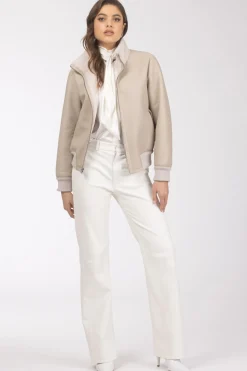 Reversible Textured Shearling Lamb Bomber Jacket