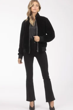 Reversible Textured Shearling Lamb Bomber Jacket