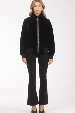 Reversible Textured Shearling Lamb Bomber Jacket