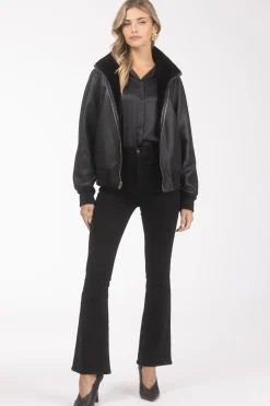 Reversible Textured Shearling Lamb Bomber Jacket