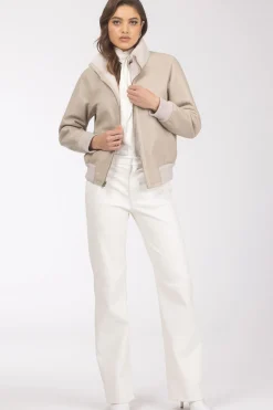 Reversible Textured Shearling Lamb Bomber Jacket