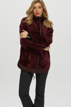 Reversible Textured Shearling Lamb Zip Parka With Ribbed Hem