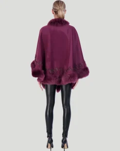 Select Cashmere & Wool Cape With Toscana Shearling Lamb Trim And Ribbon Embroidery