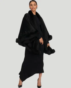 Select Cashmere & Wool Cape With Toscana Shearling Lamb Trim And Ribbon Embroidery