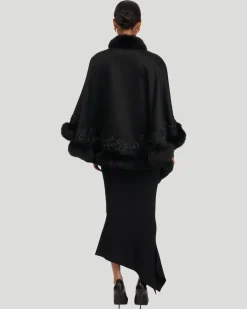 Select Cashmere & Wool Cape With Toscana Shearling Lamb Trim And Ribbon Embroidery