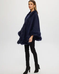Select Cashmere & Wool Cape With Toscana Shearling Lamb Trim And Ribbon Embroidery