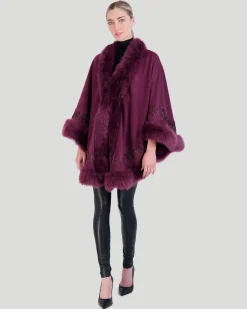 Select Cashmere & Wool Cape With Toscana Shearling Lamb Trim And Ribbon Embroidery